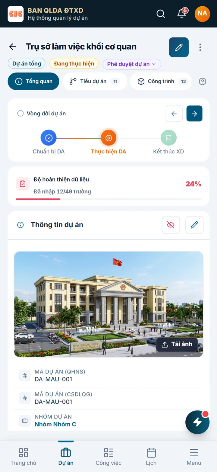 Giao diện điện thoại: Chi tiết dự án